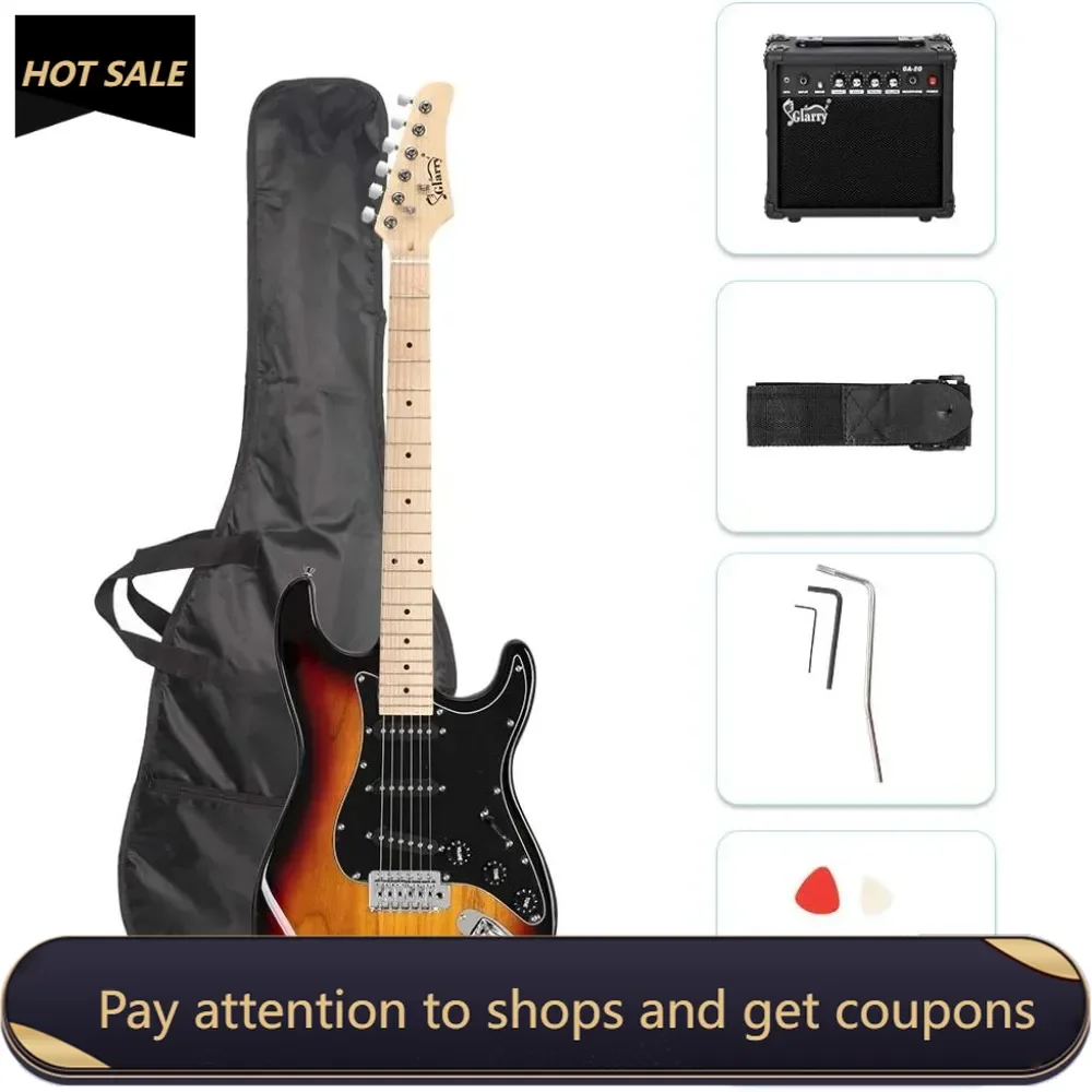 

Full Size Electric Guitar for Music Lover Beginner with 20W Amp and Accessories Pack Guitar Bag (Sunset) Freight free