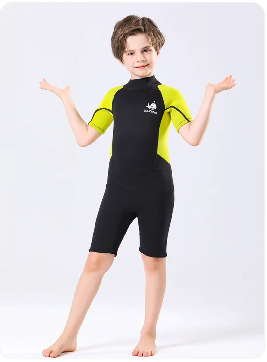 Kids Wetsuits 2.5mm Kids Diving Suits Short Sleeves Keep Warm Swimsuit For Girls Boys Children Bodysuit Surfing Wet Suit Shorty