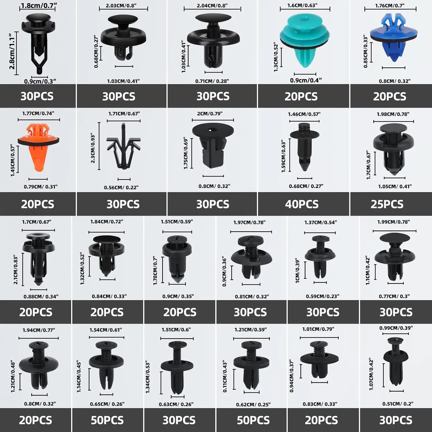 

635PCS Plastic Fastener Kit Door Trim Panel Retainers Bumper Push Fasteners Fender Flare Grille Radiator Cover Retainer