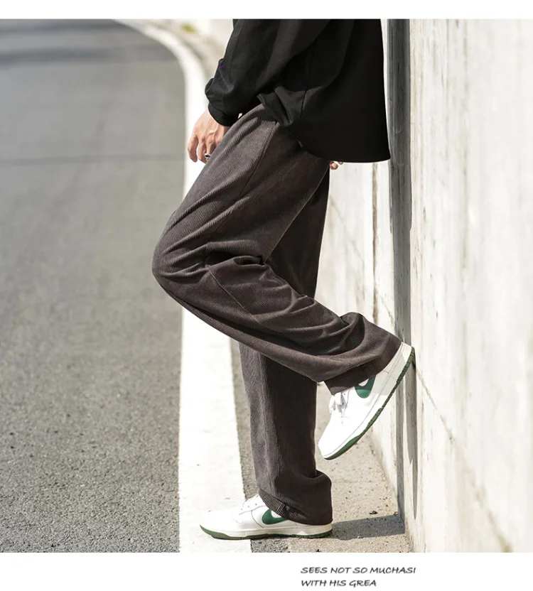 Mens Corduroy Pants Loose Straight Casual  Pants Elastic Waist Jogger Sweatpants Winter Men Sports Trousers Fashion Streetwear