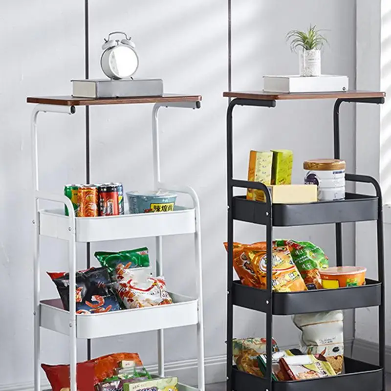 Kitchen Storage Cart On Wheels Multi-Layer Rolling Cart On Wheels Kitchen Storage Shelf Silent Utility Cart With High