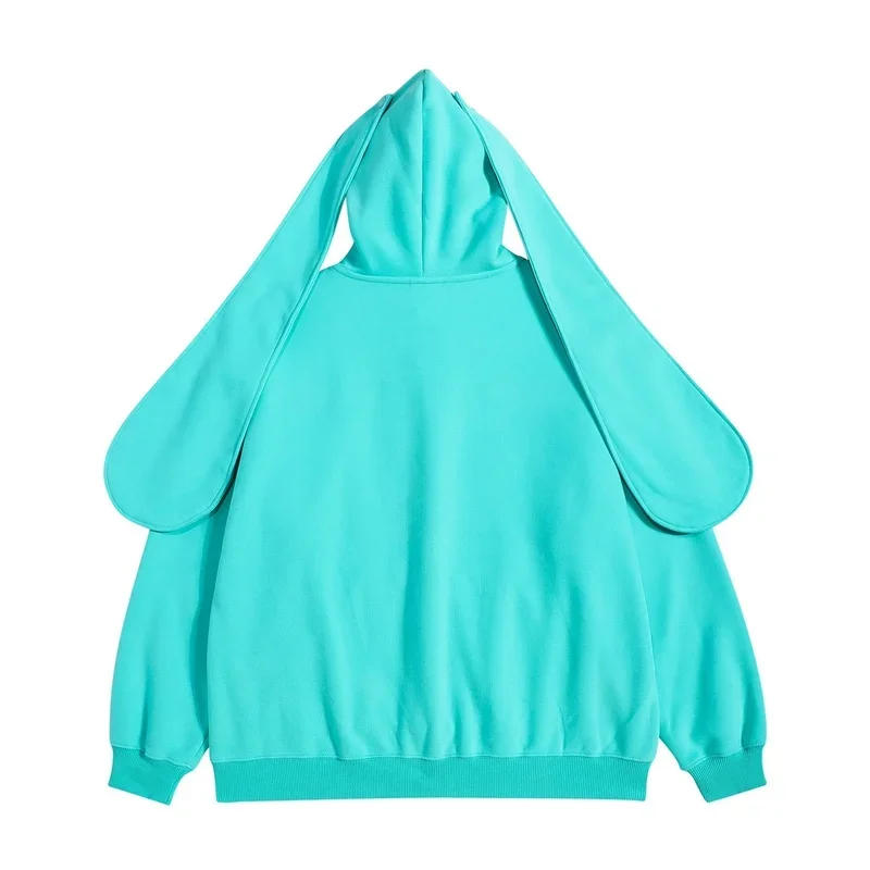 2024 New Hatsune Miku Original Design Cartoon Cute Rabbit Ear Cardigan Hooded Sweater Girl Autumn And Winter Zipper Plush Coat