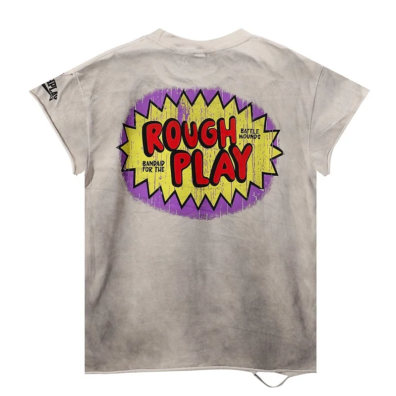 Hot Drill Letters Rough Oversized T Shirt Pure Cotton Men Women Parody Comic Printing Sleeveless Vest Shirts