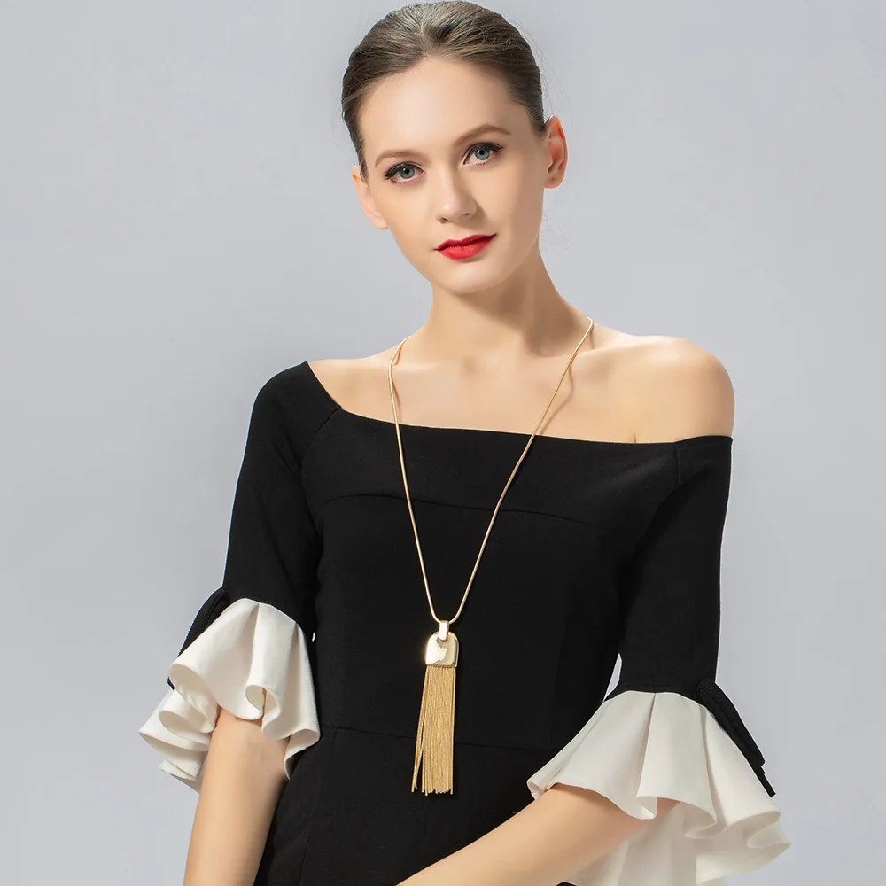 Popularny naszyjnik europejski i amerykański z frędzlami, modny, prosty, ekskluzywny, damski długi naszyjnik do swetra, styl ins.