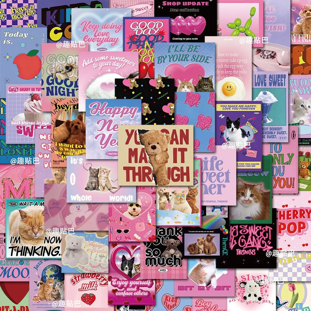 64PCS Retro Pink Girls Waterproof Graffiti Stickers for Helmet Bicycle Hand Account Pencil Case Decals view 2