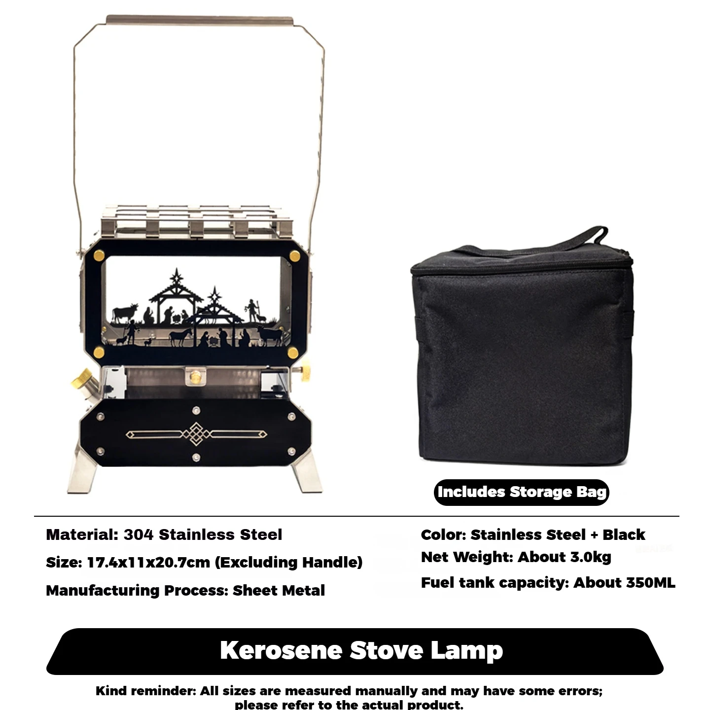 مصباح الكيروسين الصغير موقد عرض الحريق 304 الفولاذ المقاوم للصدأ مصباح زيت موقد طوي منضدية المحمولة شنق التخييم موقد التدفئة #6