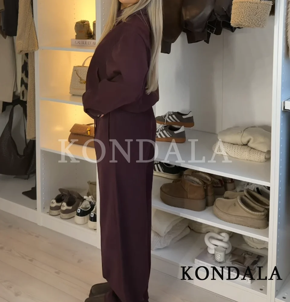 KONDALA Trendy Casual Pants Set Women Elegant High Street Loose Lapel Zipper Jacket, Drawstring Trousers 2026 Spring Holiday Set