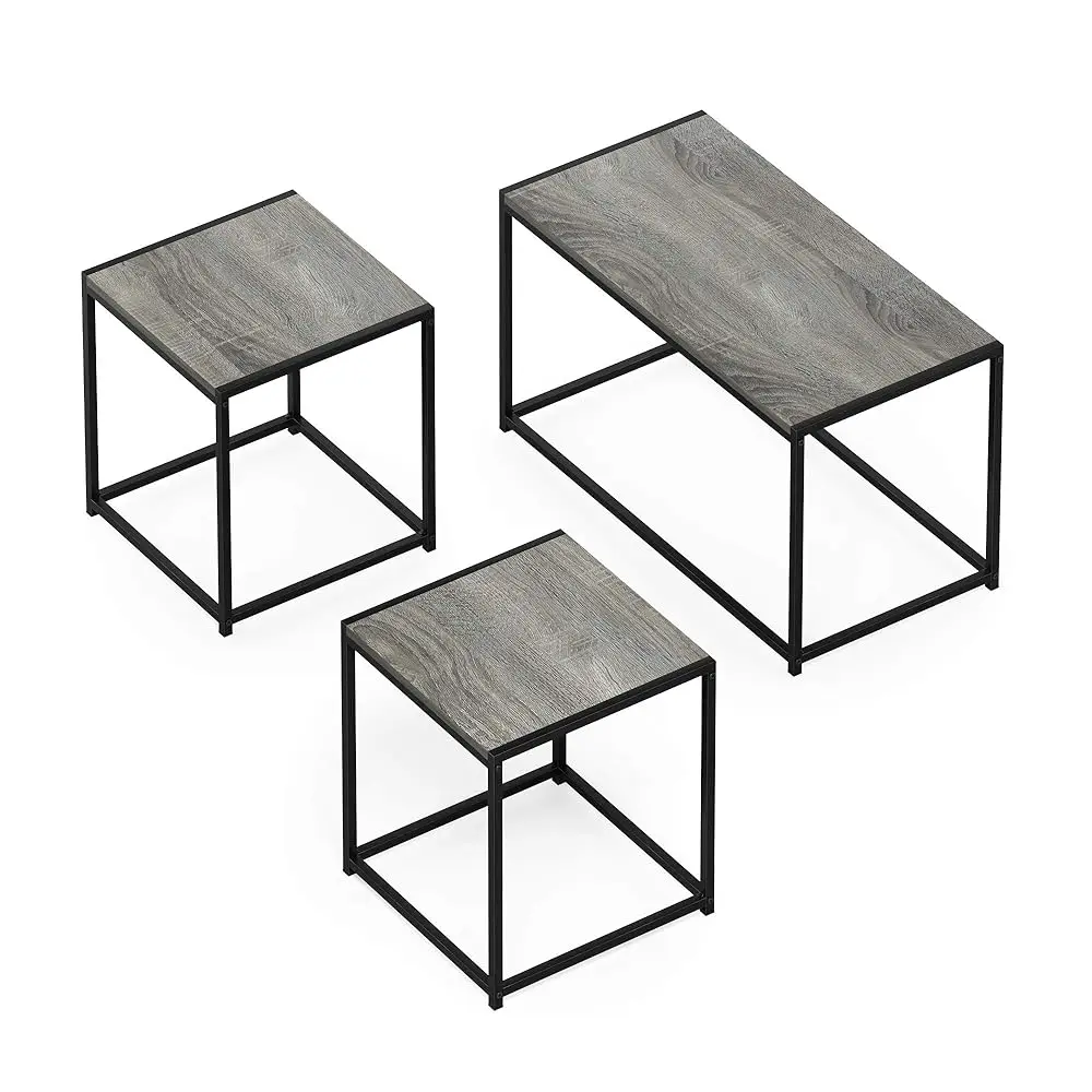 

Camus Modern Living Room Coffee Table With 2 End Tables Set, French Oak Grey