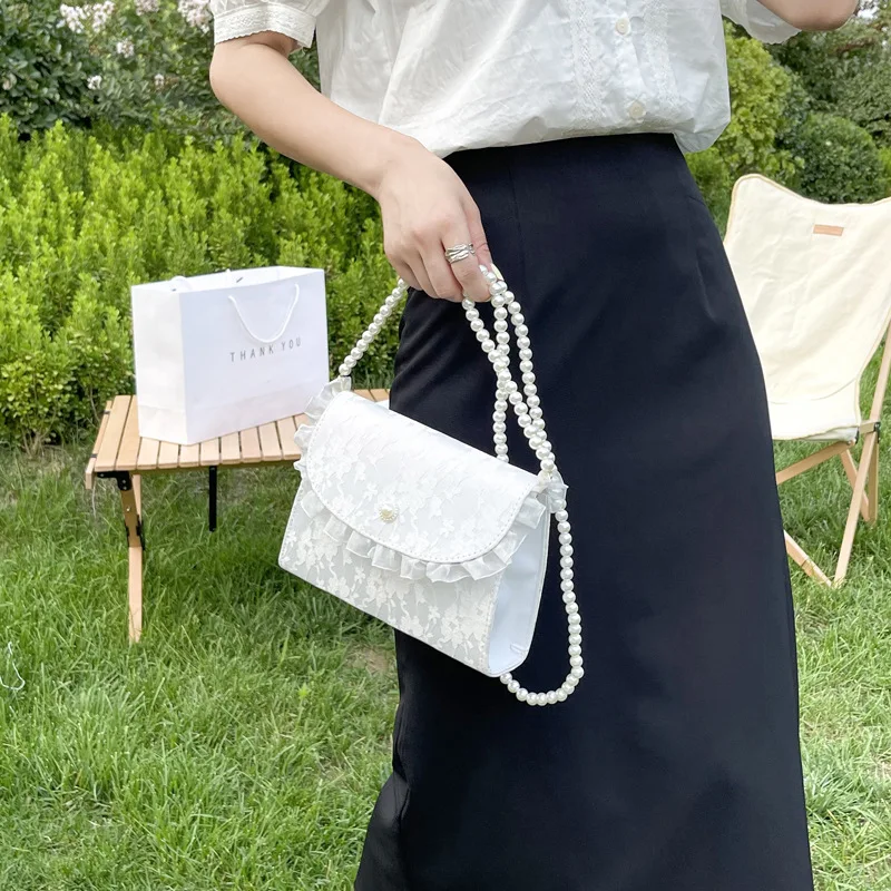 Retro Crossbody Bags for Women Cute Clutch Purse Chain Shoulder Bag Lace Butterfly Pearl Handbags Messenger Bolso Vintage 2023