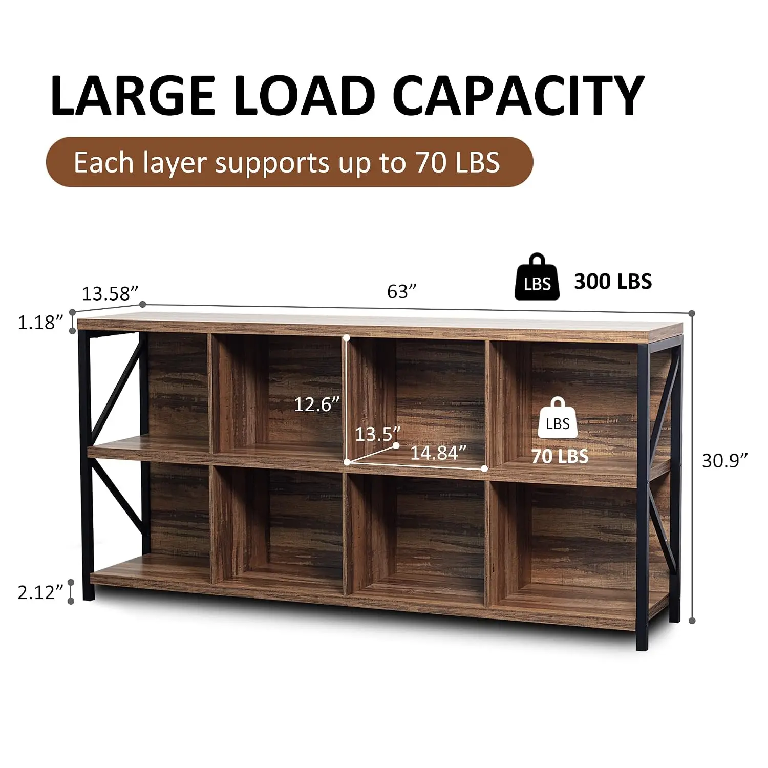 8 Cube Storage Organizer Bookshelf Horizontal Cubby Shelf Media Console Living Room Office 13.6