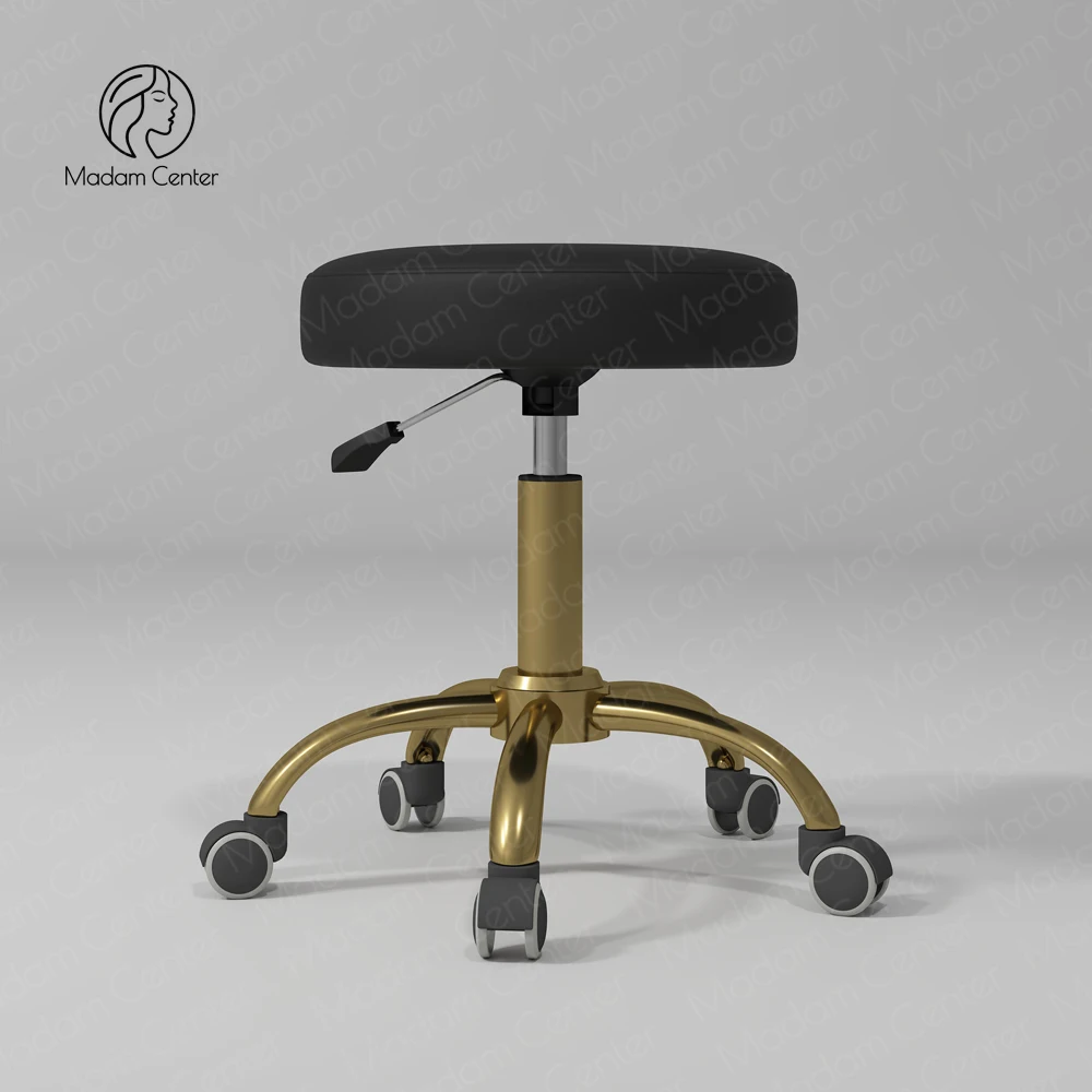 

Aesthetic Low Saddle Beauty Stool with Gold Base Manicure Pedicure Saddle Stool with Wheels for Barber and Spa Use