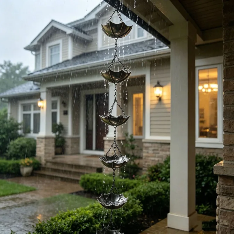 Umbrella Rain Chain Metal Gutter Downspout Outdoor Rainwater Catcher Japanese Eaves Drainage Chain Garden Courtyard Villa Decor