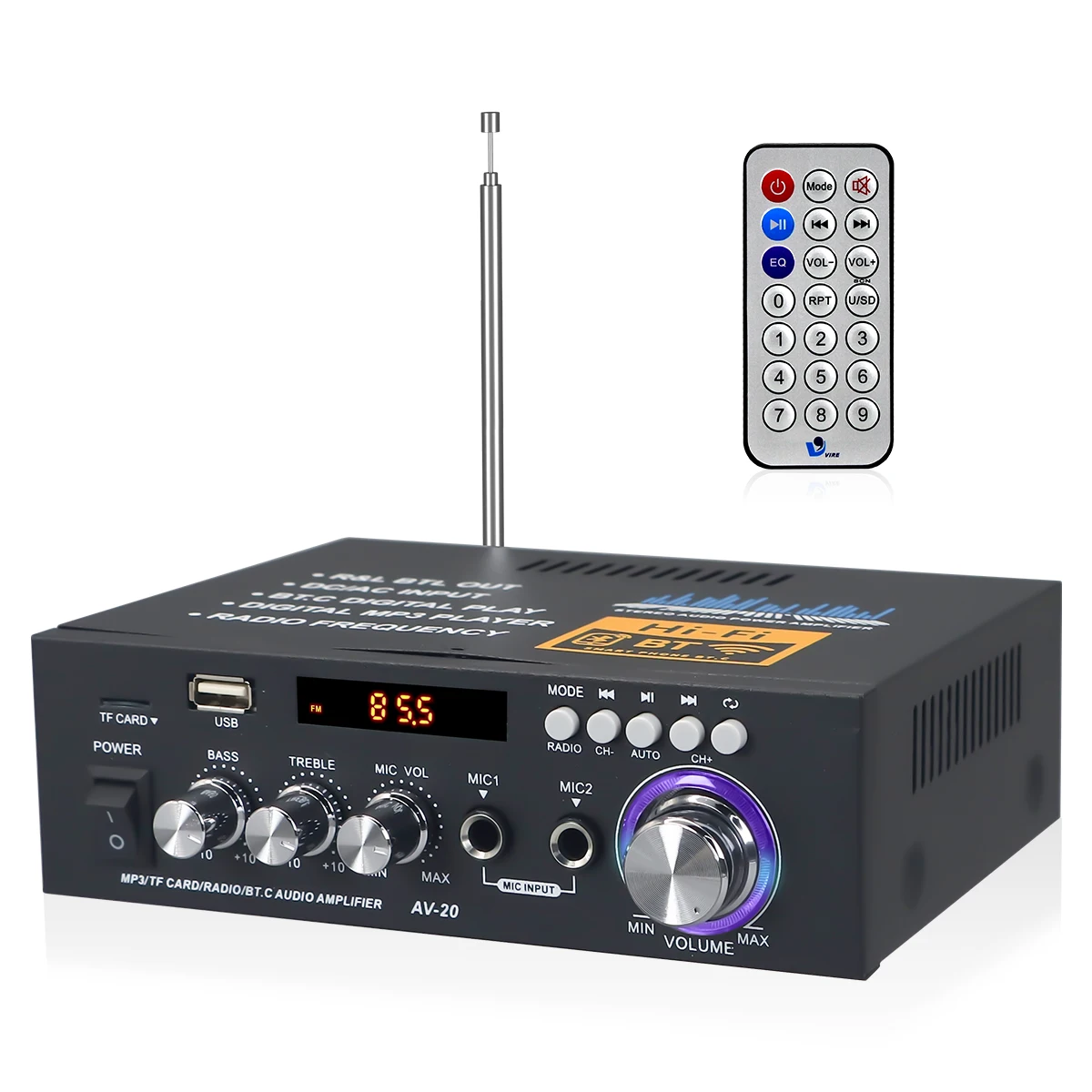 HI-FI Bluetooth Audio Mini Car Amp Dual Channel Mic Input Home Karaoke Stereo Professional Audio Amplifier