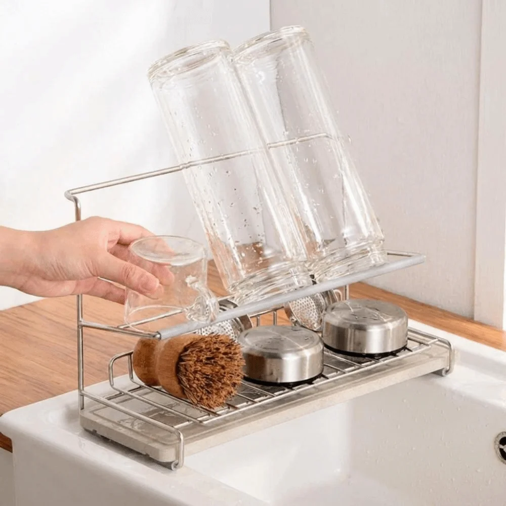 Stainless Steel Double-layer Water Cup Rack Large Capacity Saving Space Bottle Drying Rack Anti-Fall Water Cup Holder