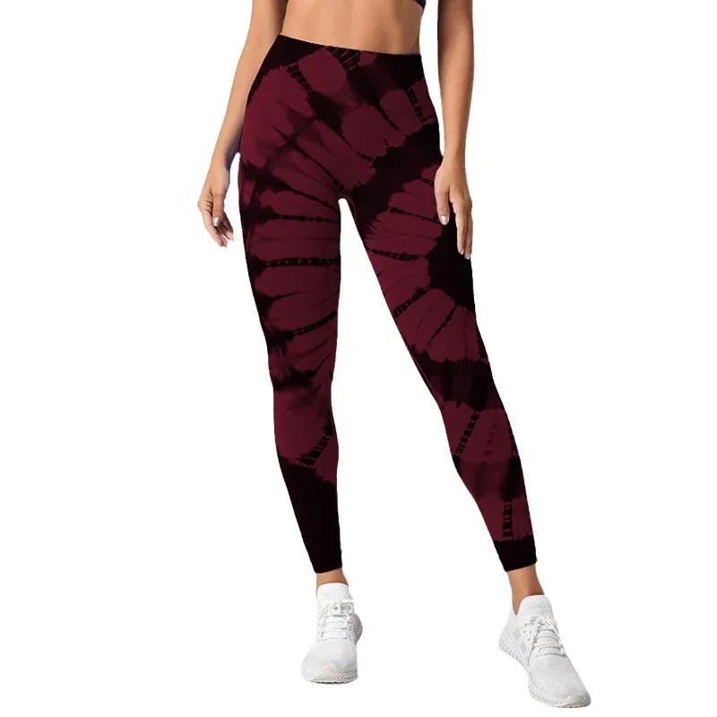 Bezszwowe legginsy Tie Dye Kobiety Slim Knit Pants Fitness Yoga Workout Running Elastic High Waist Hip Lift Fashion Sports Tights