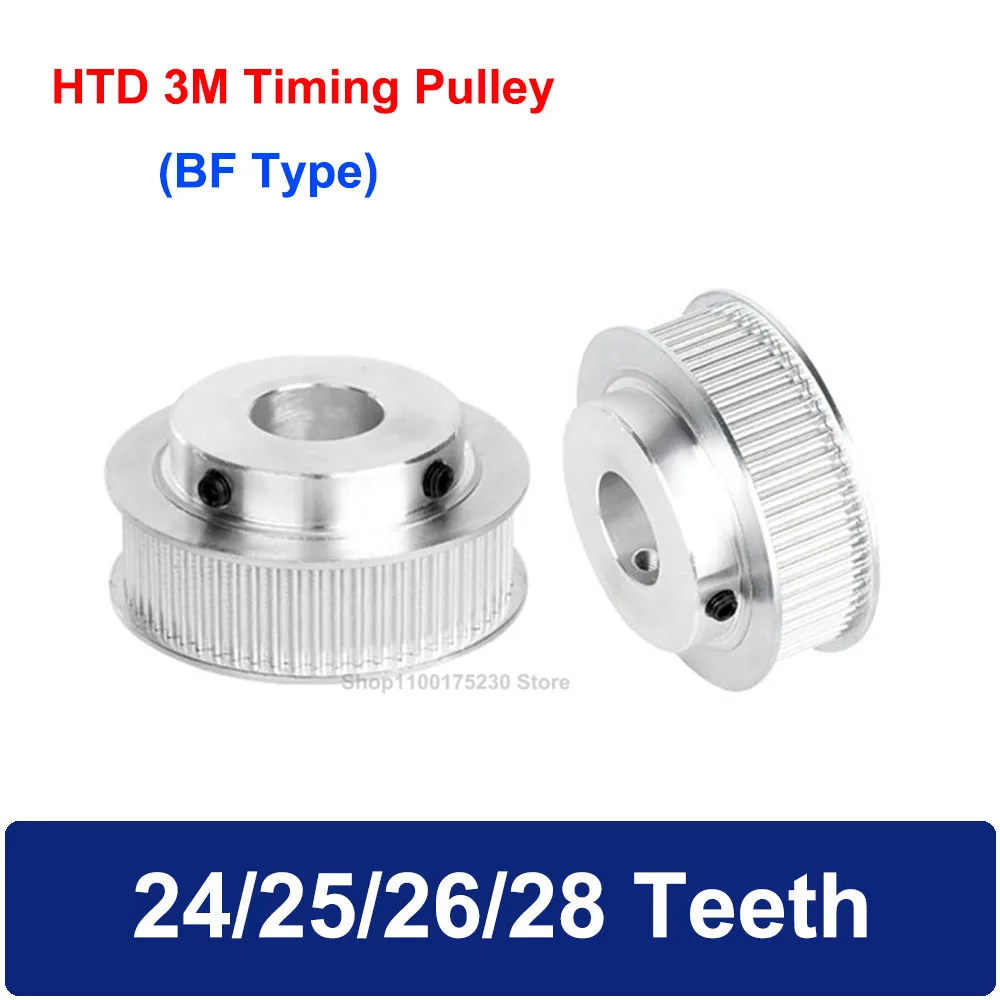 1PCS HTD 3M 24/25/26/28 Teeth Timing Pulley Bore 4/5/6/6.35/8/10/12/12.7/14mm Synchronous Wheel Belt Width 6/10/15mm