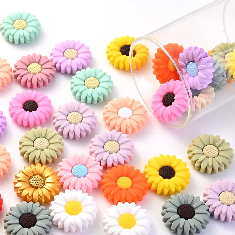 10Pc Food Grade Baby Teether Bead 30mm Cartoon Flower Silicone Bead For Jewelry Making DIY Teething Necklace Pacifier Clip Chain