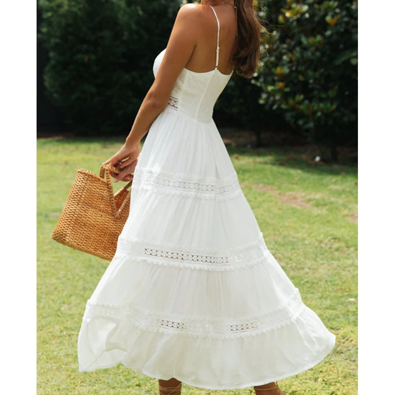 Women's Summer Patchwork Long Dress Lace Party Dance Wear Slim Beach Sexy Sundress Boho Backless Maxi Dresses Ladies Vestidos