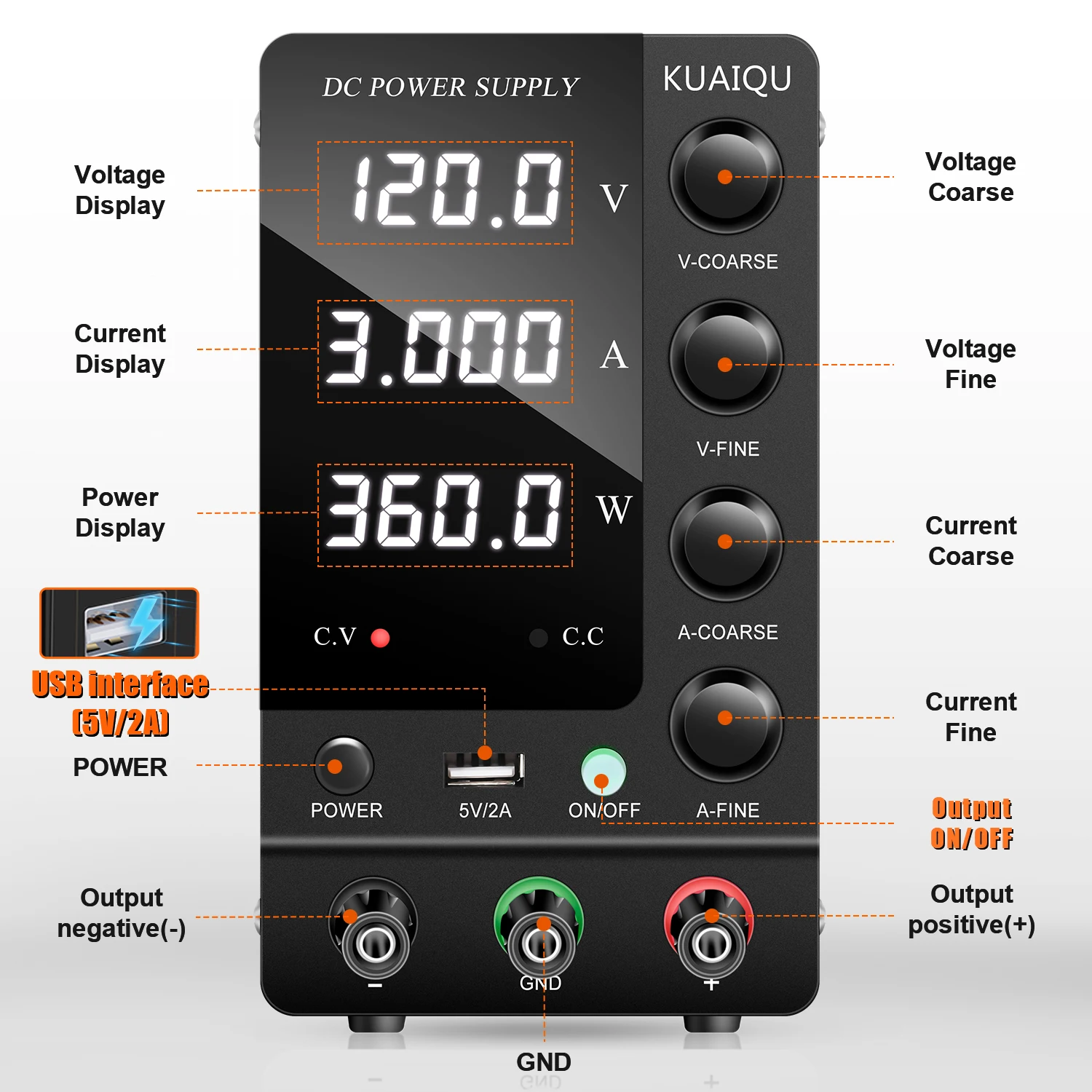 KUAIQU SPS-C 120V 3A Regulated Laboratory Bench Voltage Regulator Digital Mini Adjustable Dc Power Supply