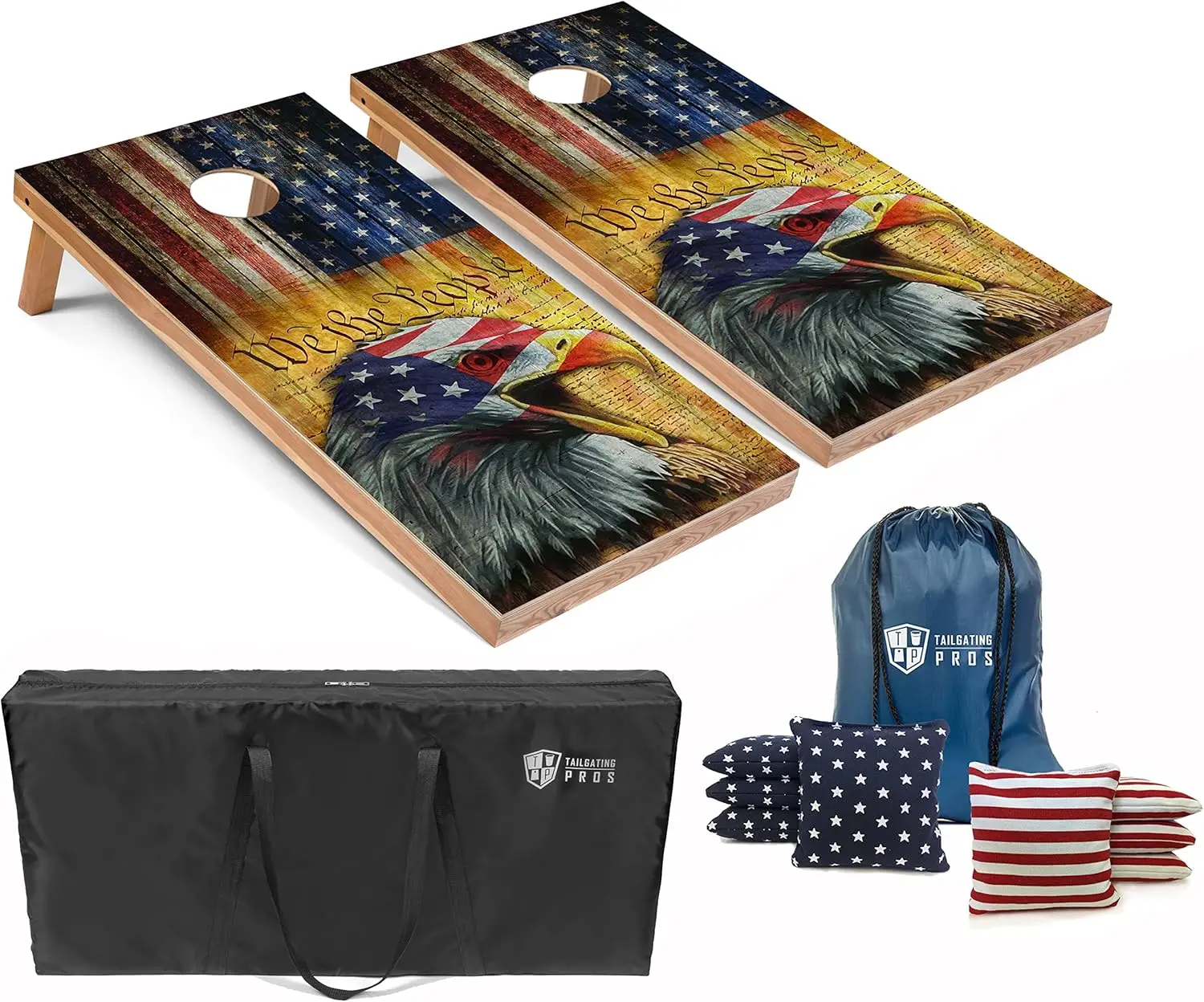 

American Themed Lightweight Corn Hole Board Set with Bean Bags and Carrying Case - 4'x2' Portable Game
