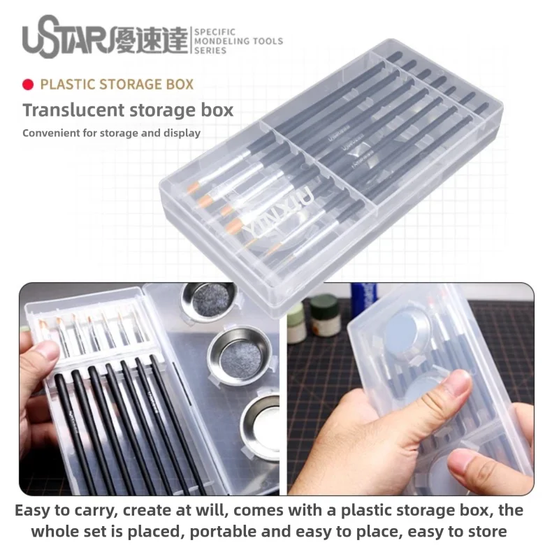 USTSR 페이스 브러쉬 핸드 페인팅 브러쉬 및 컬러 팔레트 세트 건담 모델 제작 모델링 취미 DIY 도구