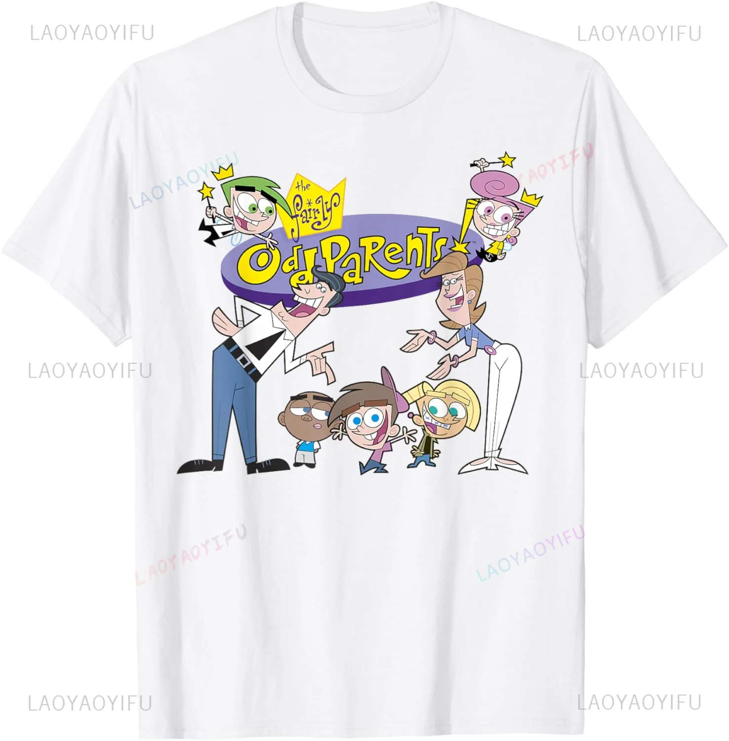 2024 Y2k The Fairly Oddparents. Cosmo Wanda and Timmy Title Logo Casual Funny Cartoon T-Shirt Men's Clothing Women's Tee