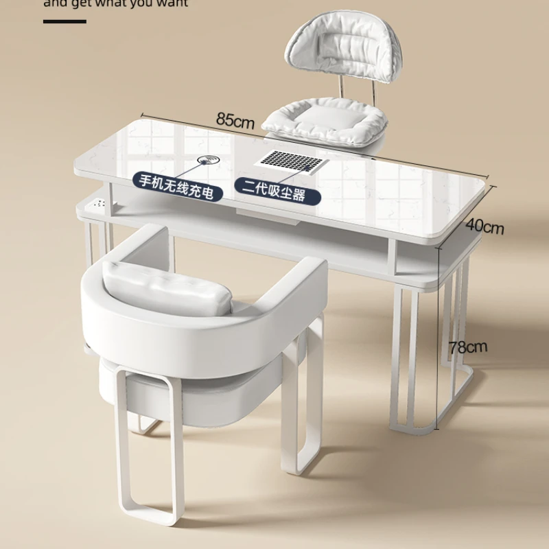Juego de mesa y silla de manicura de mármol, aspiradora de alta potencia, estilo crema, 2,4 m