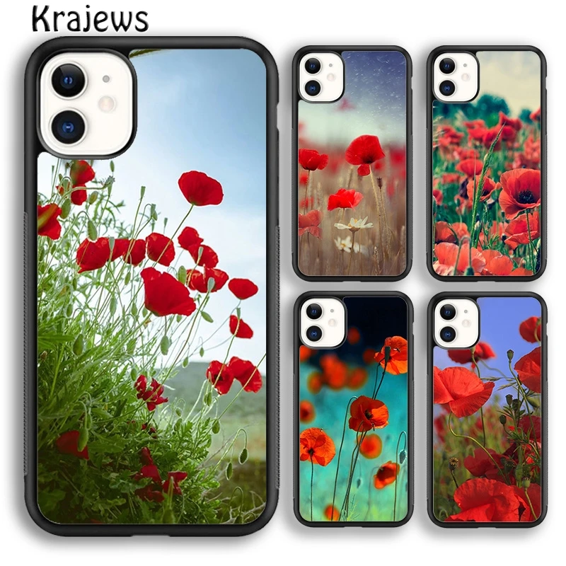 Krajews Red Corn Poppy Flower Phone Case Cover For iPhone 16 15 14 plus XS XR 11 12 mini 13 pro max coque Shell Fundas