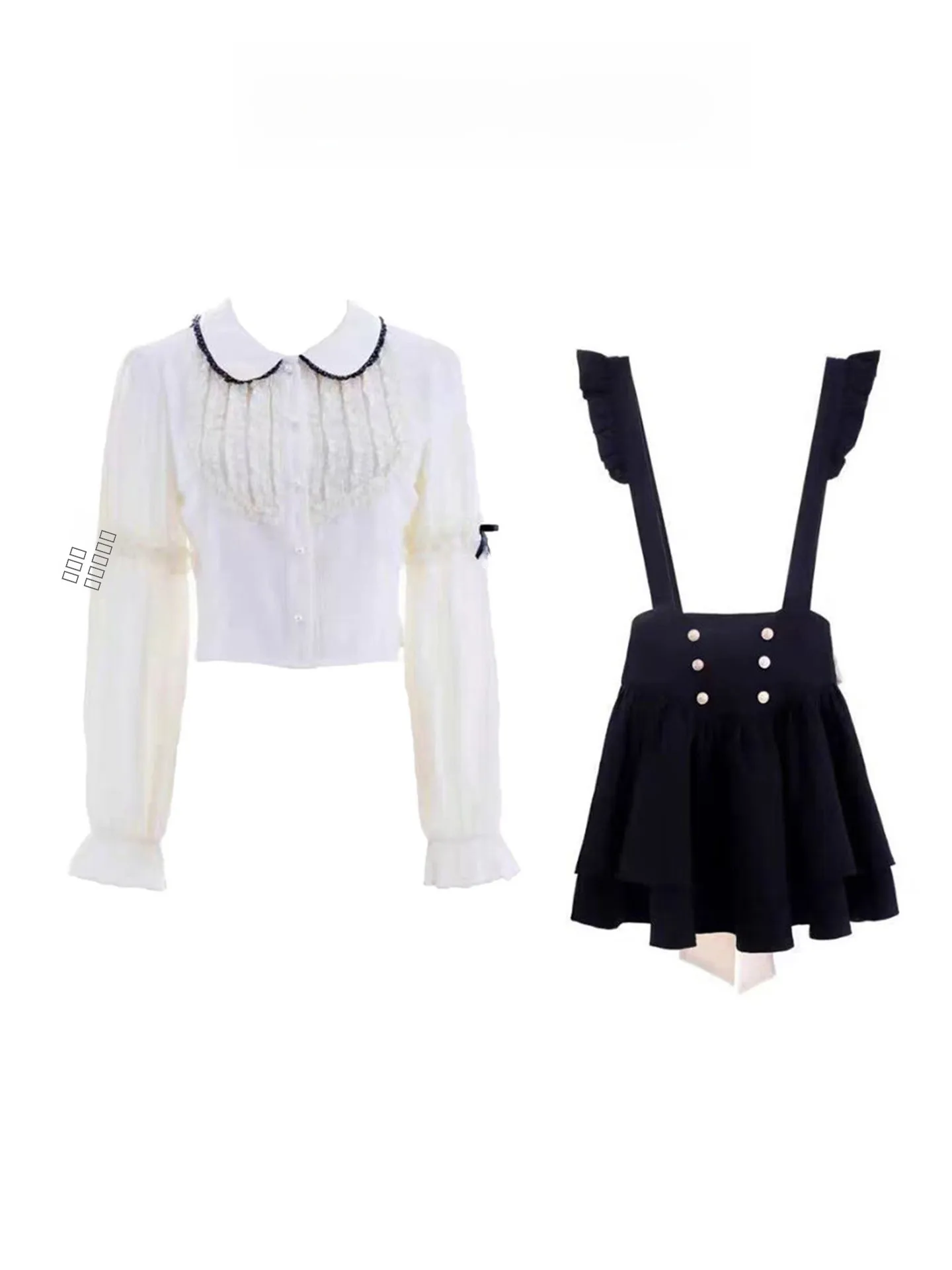 

Sweet Doll Collar Bow Tie Waist Skirt Set Women's Faion Autumn Outfit Long Sve School orm Sle Two-Piece Ensemble