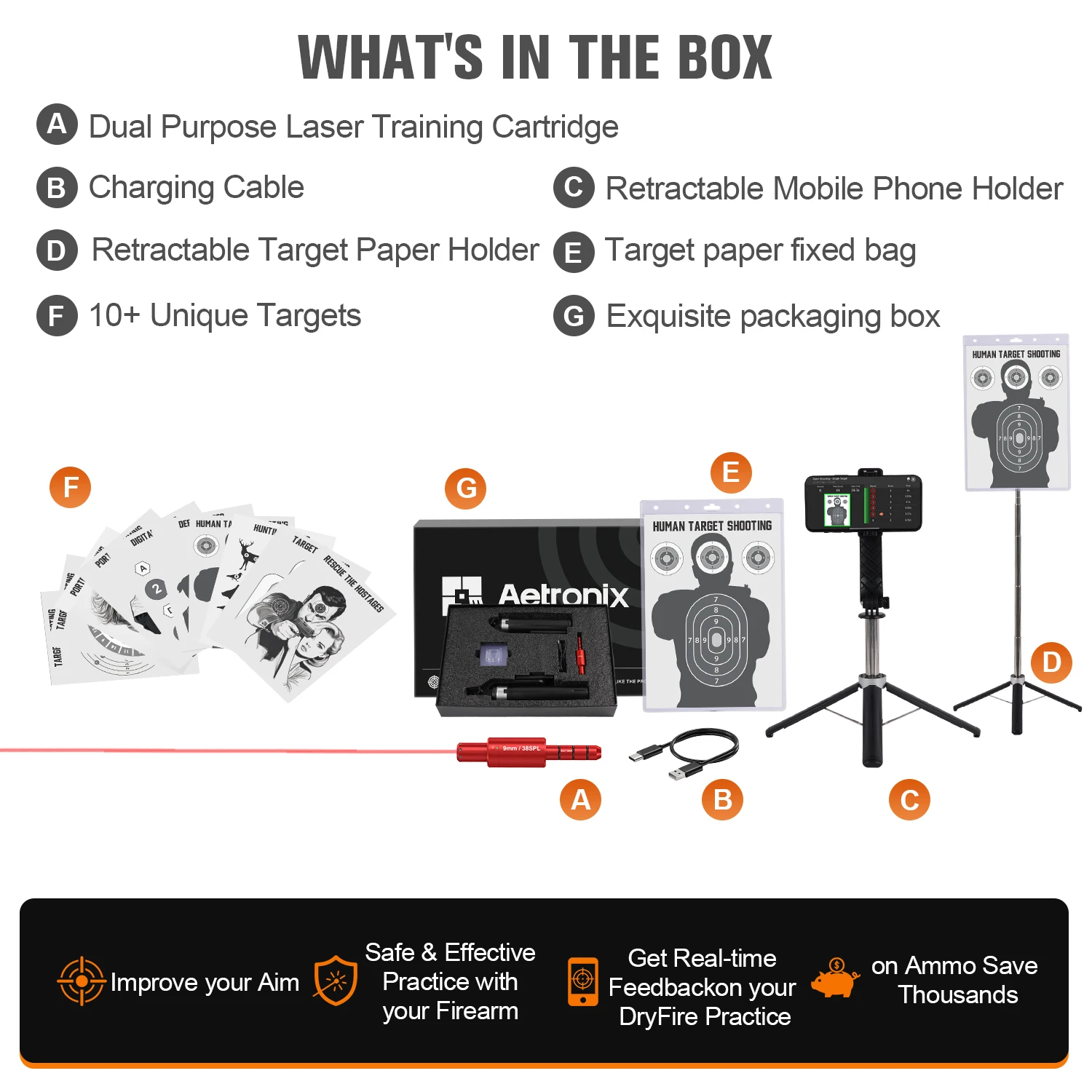 Support de cible électronique professionnel avec support de téléphone portable, ensemble de papier cible pour une formation dédiée au feu sec.