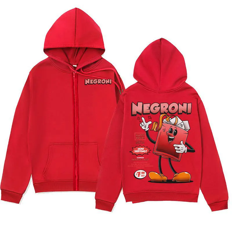 Negroni Cocktail Funny Meme Zipper Hoodies Men Women Clothing Fashion Y2k Zip Up Pullovers Casual Oversized Fleece Sweatshirts