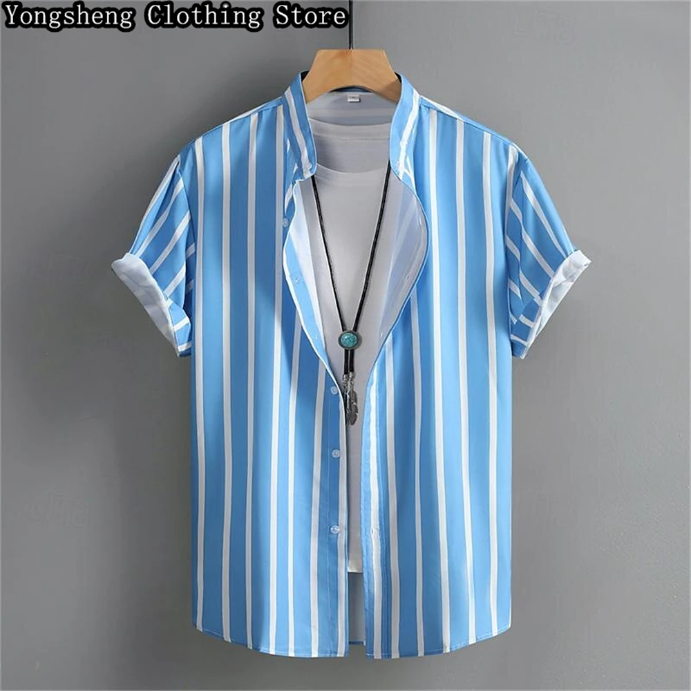 Men's Short Sleeve Shirt Striped Shirt Casual Short Sleeve High Quality Men's Shirt Blue Shirt Men's Short Sleeve South