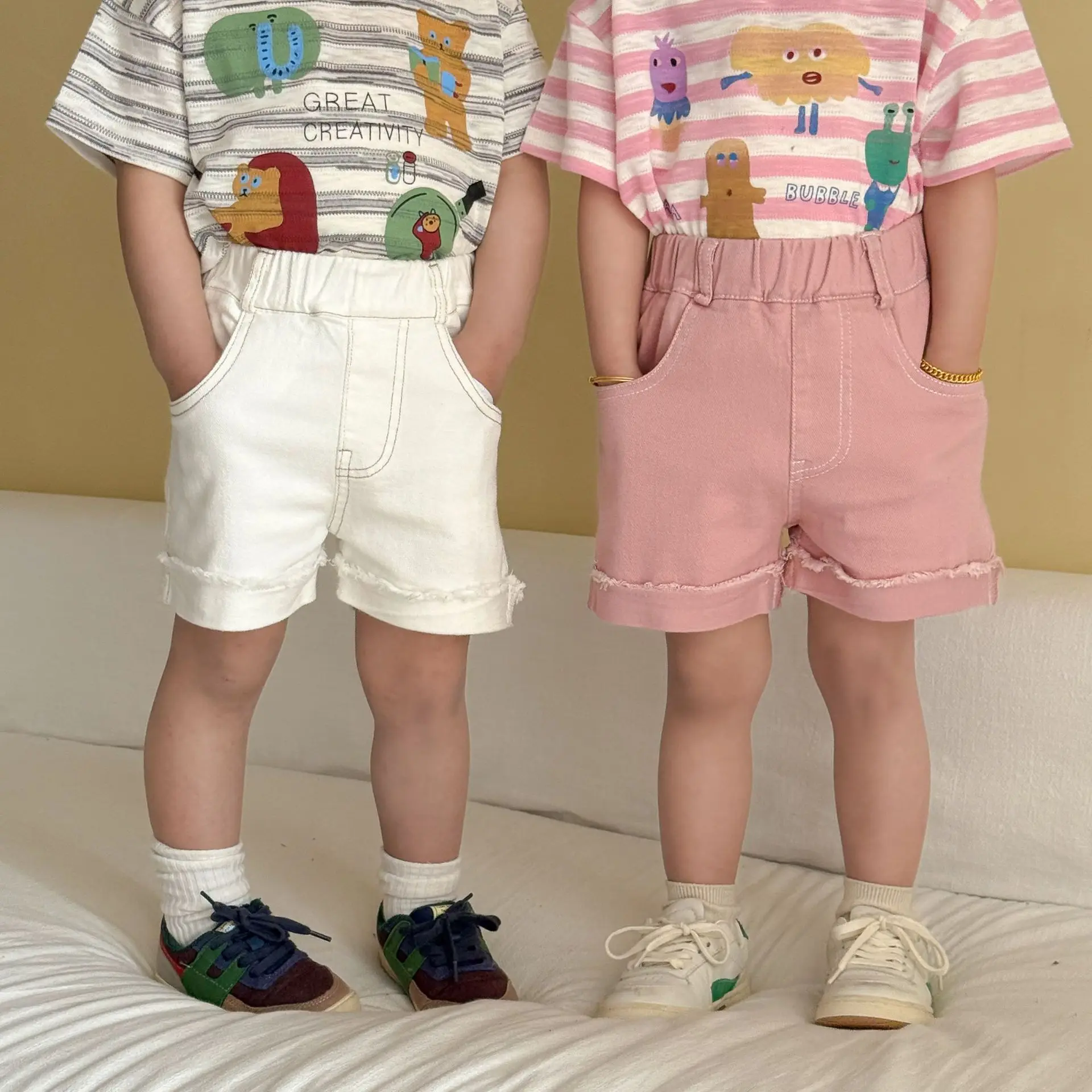 2026 Sommer Neue Kinder Einfarbige Shorts Jungen Mädchen Dünne Baumwoll-Loose-Shorts Kinder Freizeithosen Kleinkinder Kleidung Kinder-Shorts