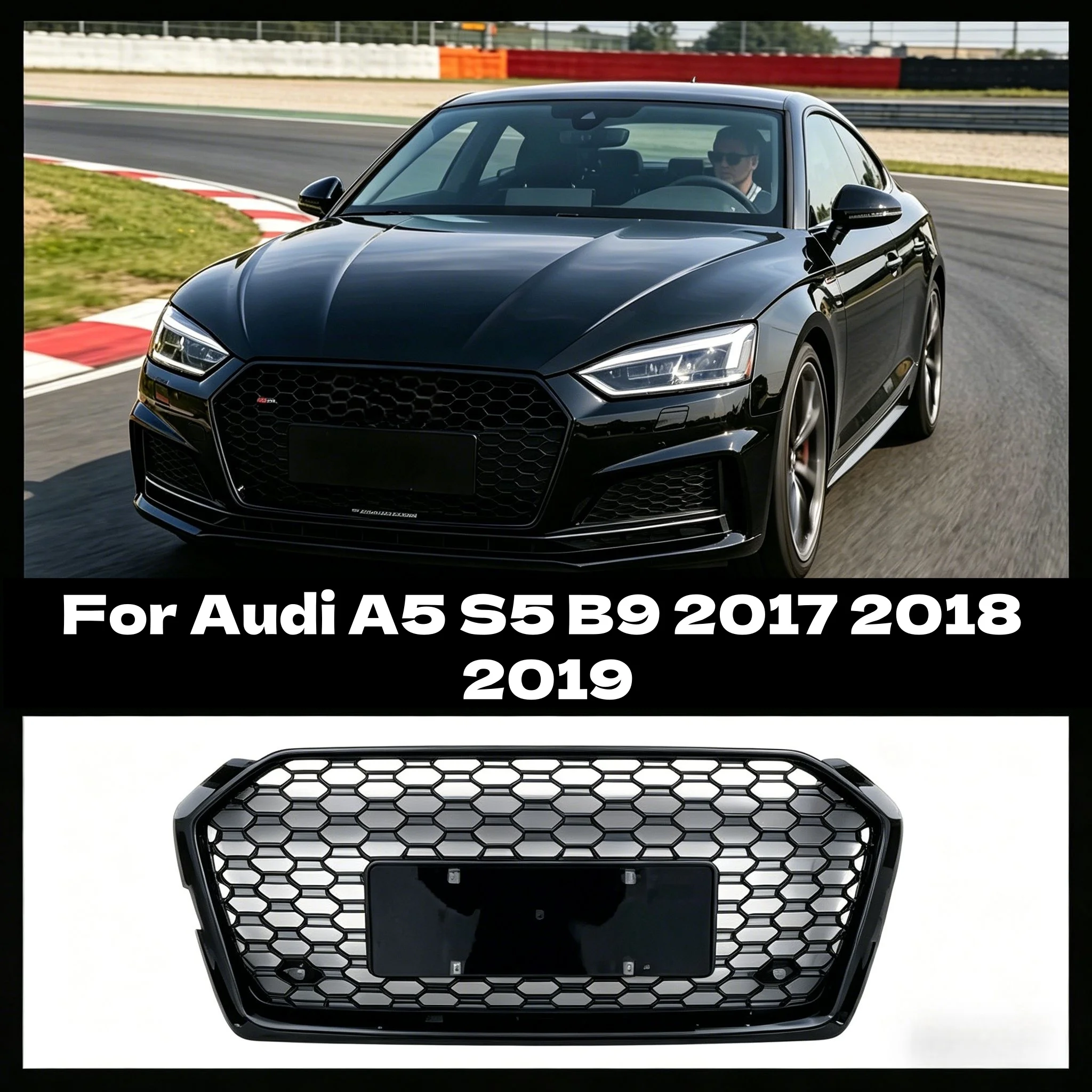 

For Audi A5 S5 B9 2017 2018 2019 Front Grille Racing Grill Modification Center Grille Replacement RS5 Style Auto Accessories