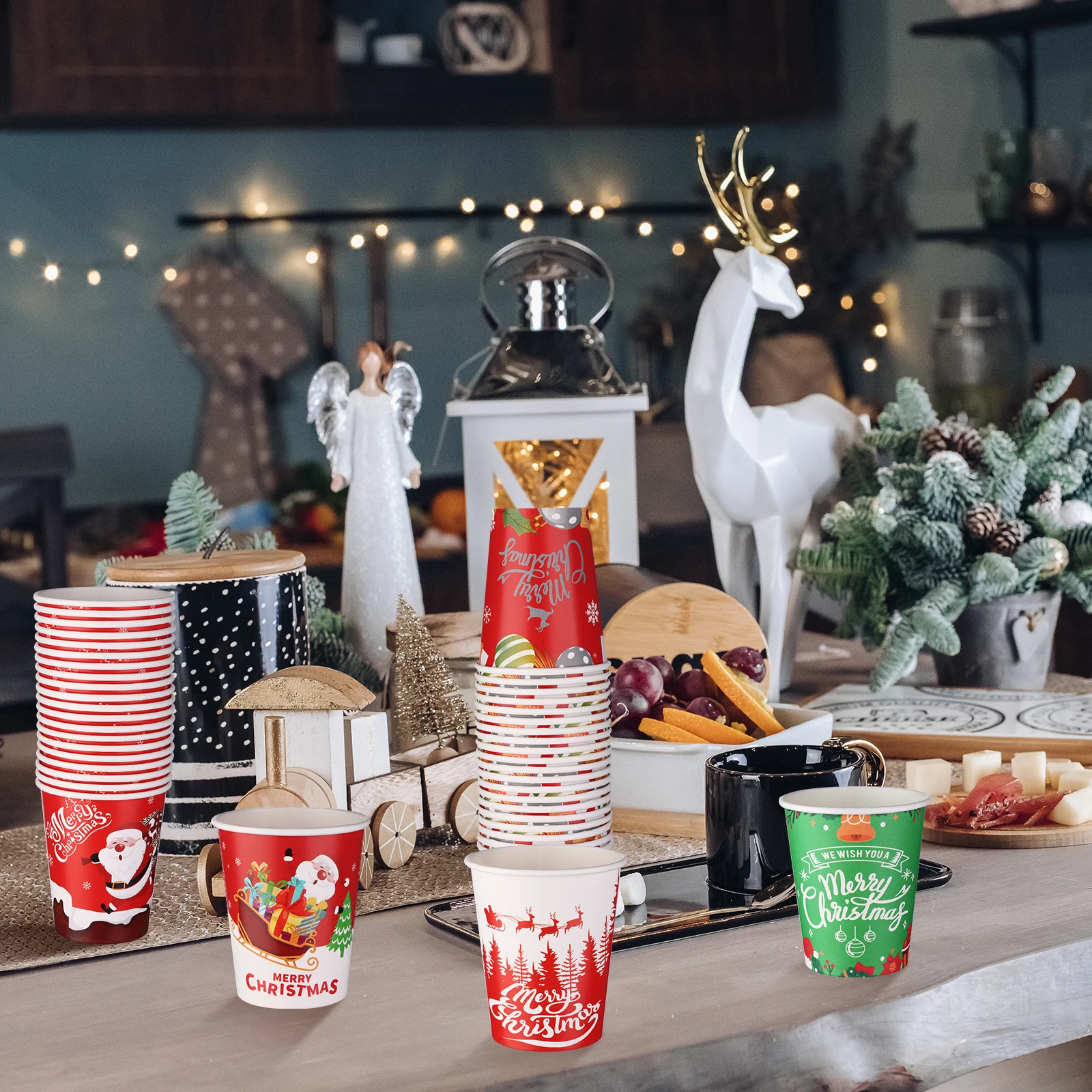 120 Pcs 9 Oz Christmas Disposable Cups Thickened Christmas Paper Cups Xmas Hot Chocolate Cocoa Coffee Tea Cups Xmas Disposable P