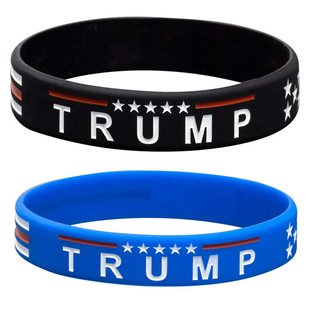 4 Pcs/1 Pack Silicone Wristband Trump Flag Wrist Band Presidential Election Wristband for Woman Man Adults Kids (Blue/Black,