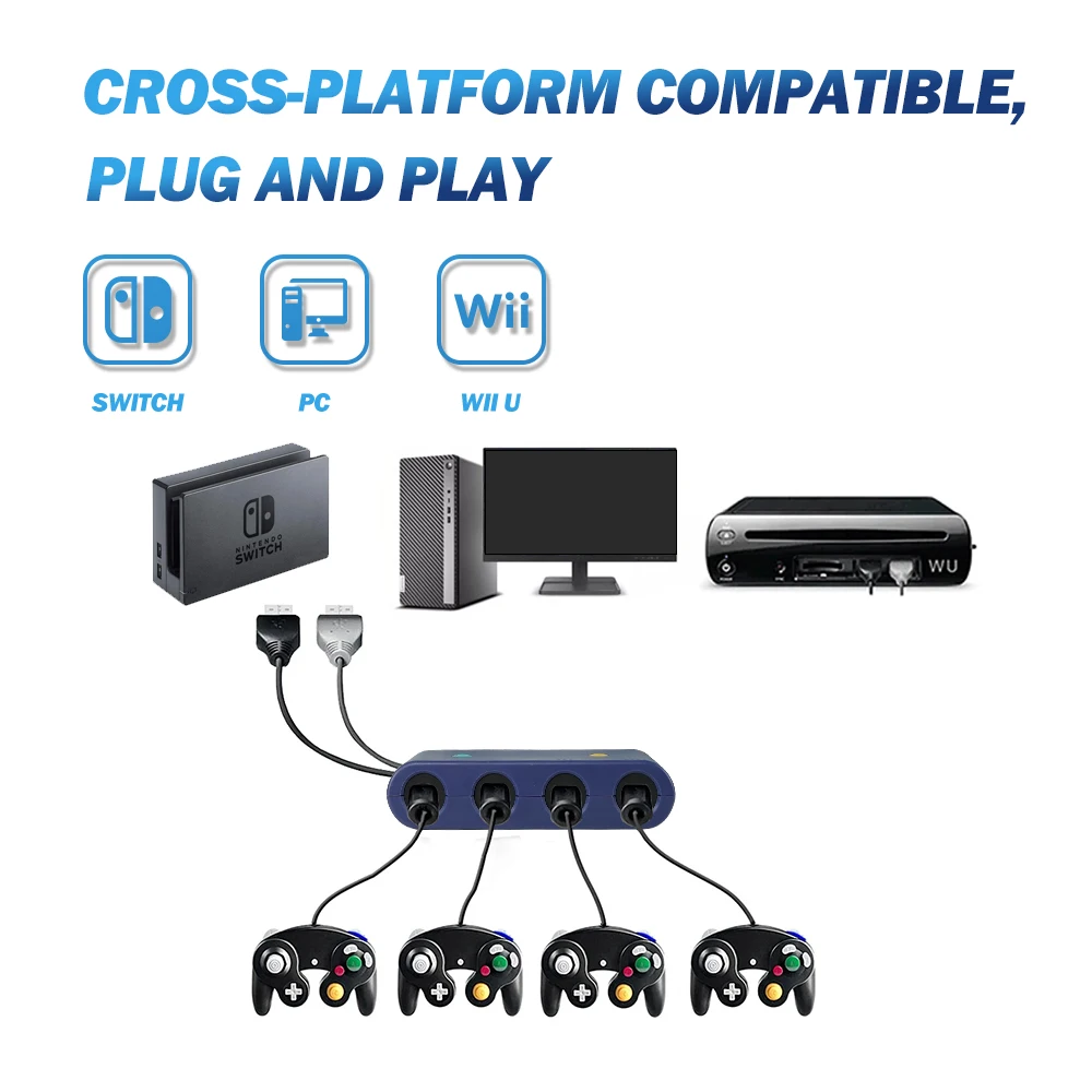 TicKnot 4 Ports Game Controller Converter For GameCube GC Gamepad USB Adapter For PC/Wii U/Switch Console With Trubo Function