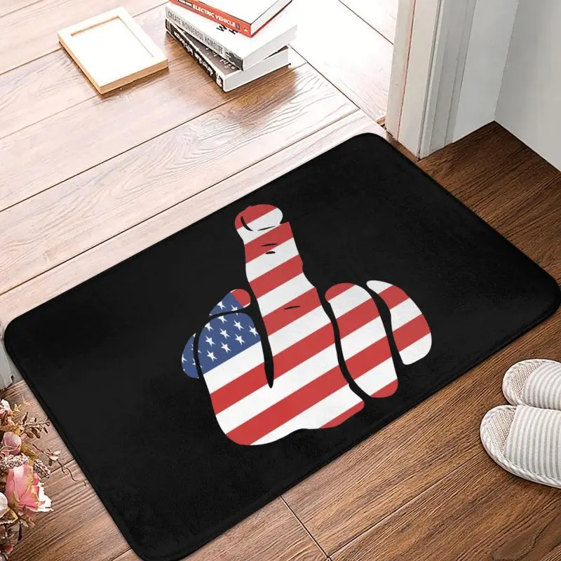 Middle Finger USA American Flag Door Floor Bathroom Kitchen Mat Anti-Slip Outdoor Doormat Garden Entrance Rug Carpet Footpad