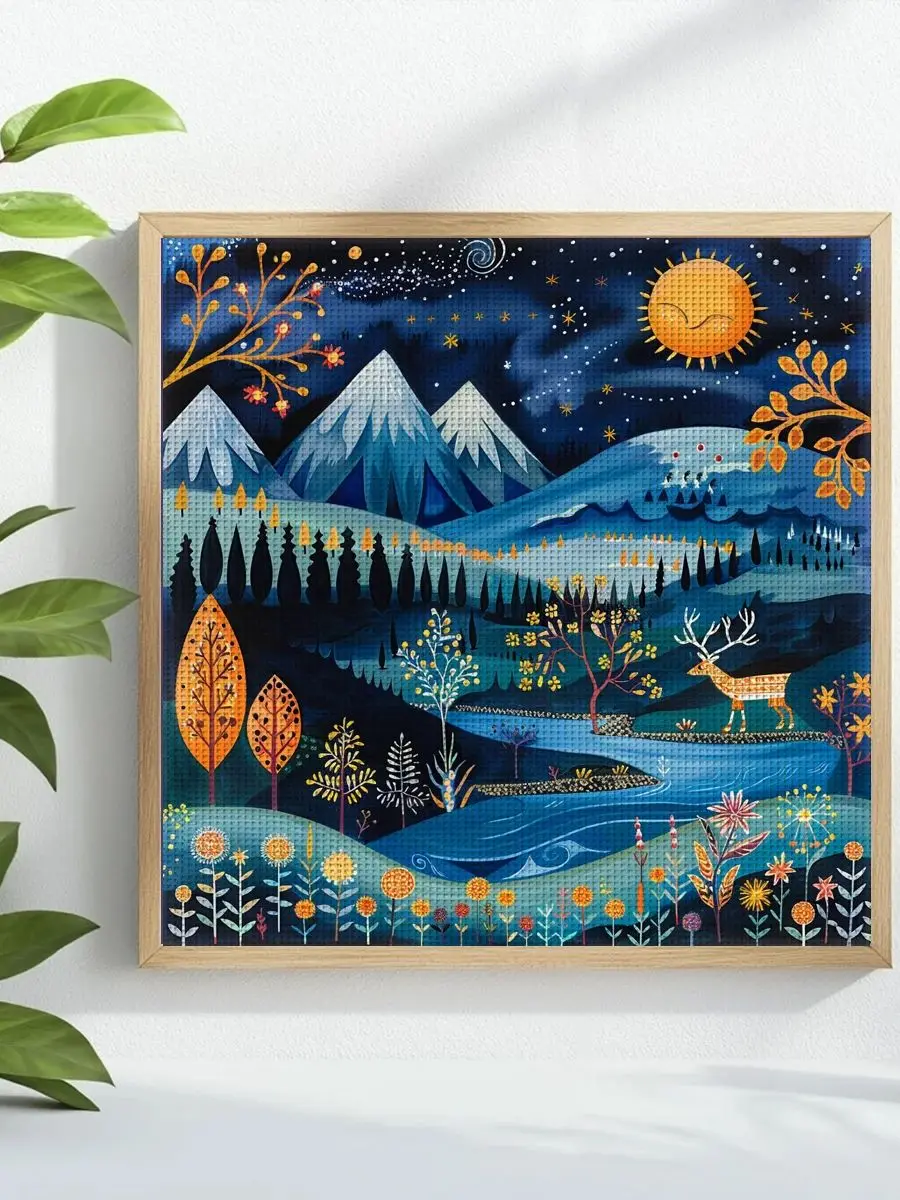 1 Stück 40X40CM/15,74 Zoll Mountain-Stickmuster Kreuzstich-Set DIY-Set 11CT/14CT DIY-Stickset DIY-Kreuzstich-Set Zubehör – Detail 1