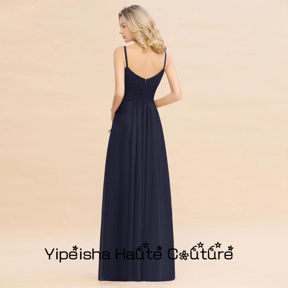 Yipeisha Strapless Bridesmaid Dresses 2022 Sheath Dark Navy Sleeveless Wedding Party Gowns Spaghetti Strap Women Dress Summer