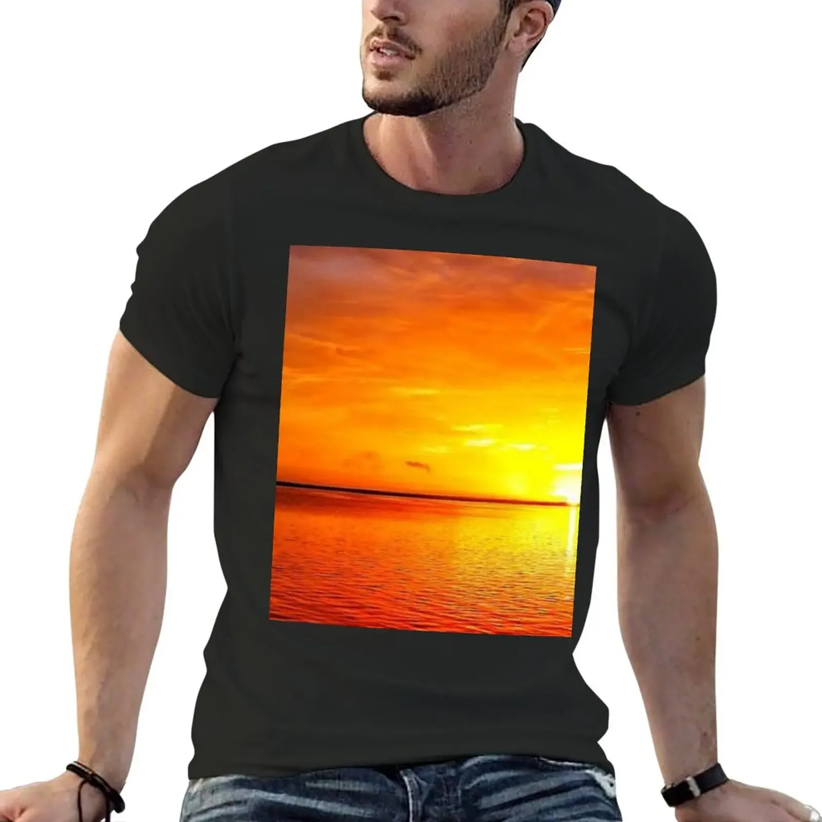 

Sunrise Over the Lake Photography T-Shirt Short sleeve tee funny shirt cotton summer tops sweat funny t shirts men