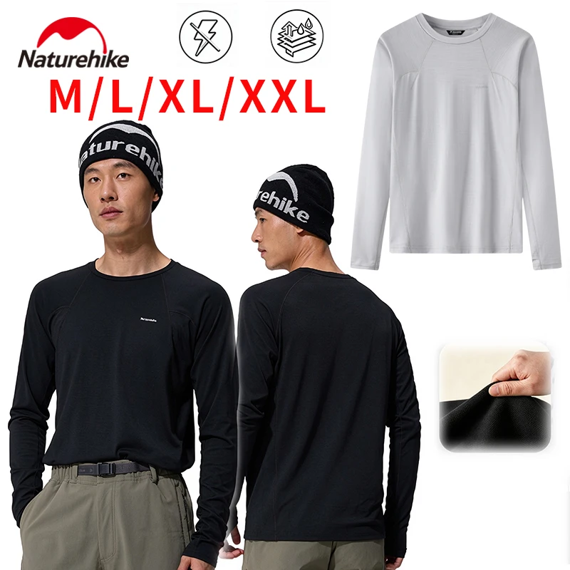 Naturehike Men Merino Wool Long Sleeve T Shirt Crew Neck Anti-static Quick Dry Anti-odor Thumb Hole Base Layer Top for Hiking
