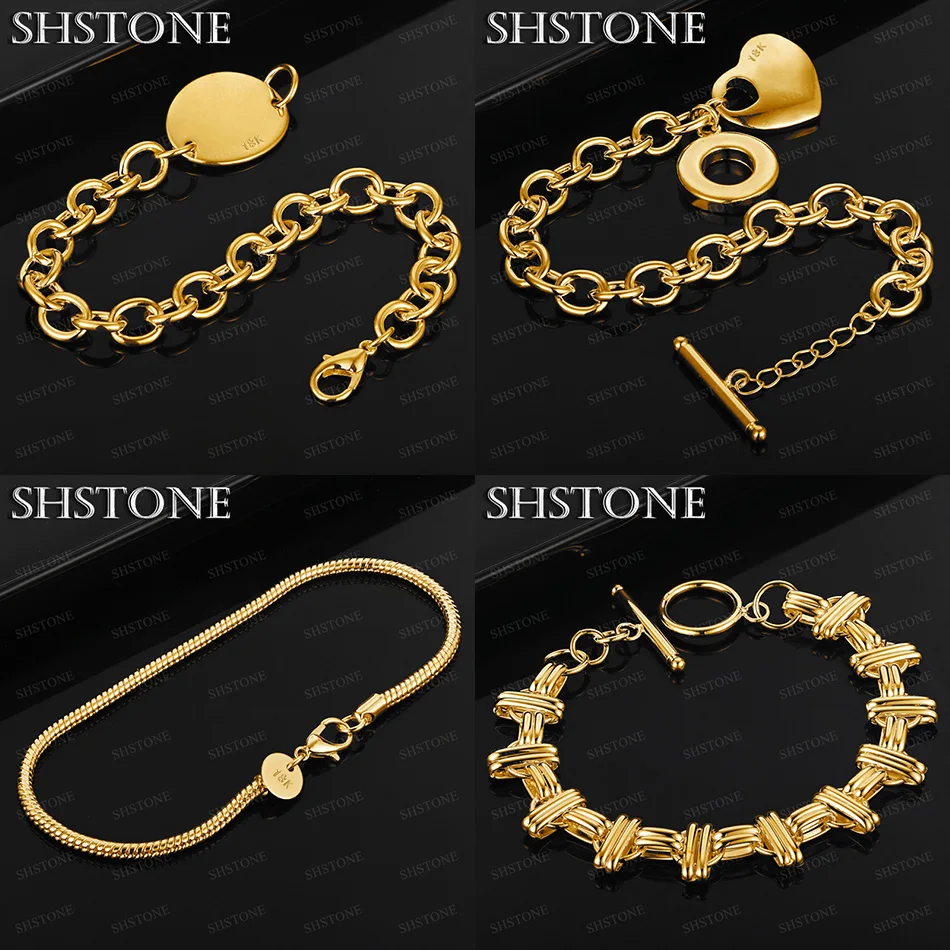 

Charm 18k Gold Geometric Chain Snake Chain Heart Circular Pendant Bracelet Fashion Hot Top Quality Jewelry Women Wedding Party