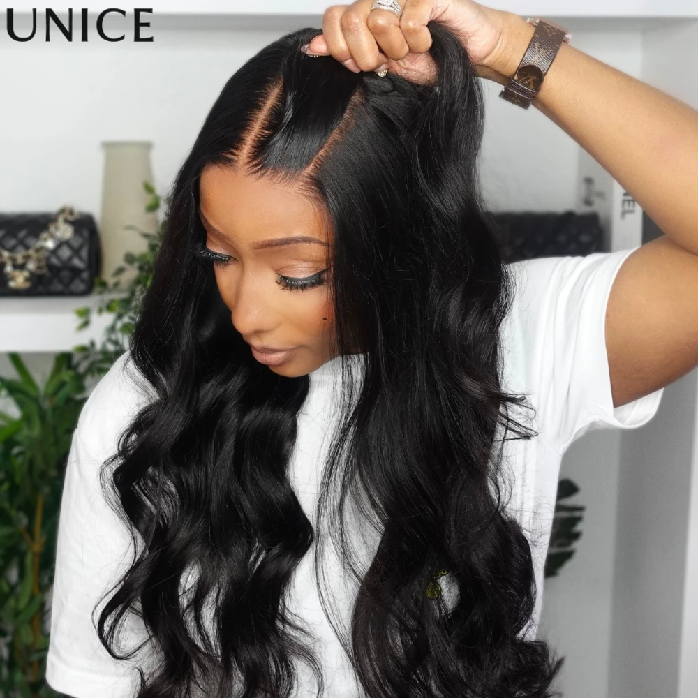 UNice Ultra-Thin 5x5 HD Lace Body Wave Human Hair Wig With Drawstring Pre Cut Pre Bleached Glueless Wig 180% Density
