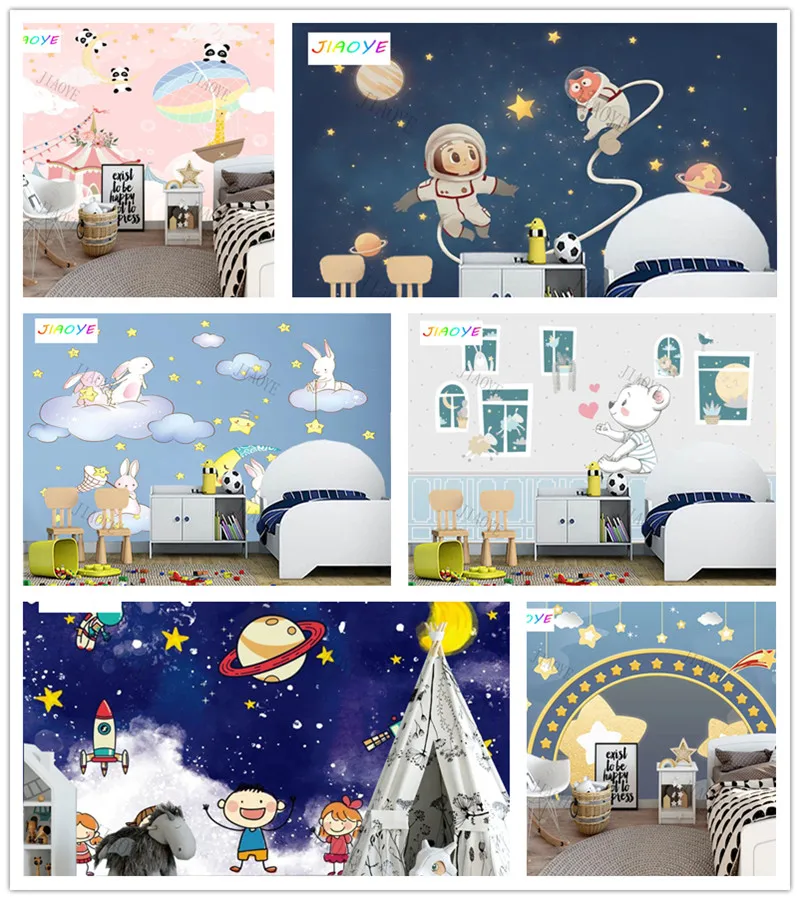 

Custom Cartoon balloon space stars Kids Room Wallpaper Mural Living Room TV Wall children Bedroom Wallpaper Home Decor sticker