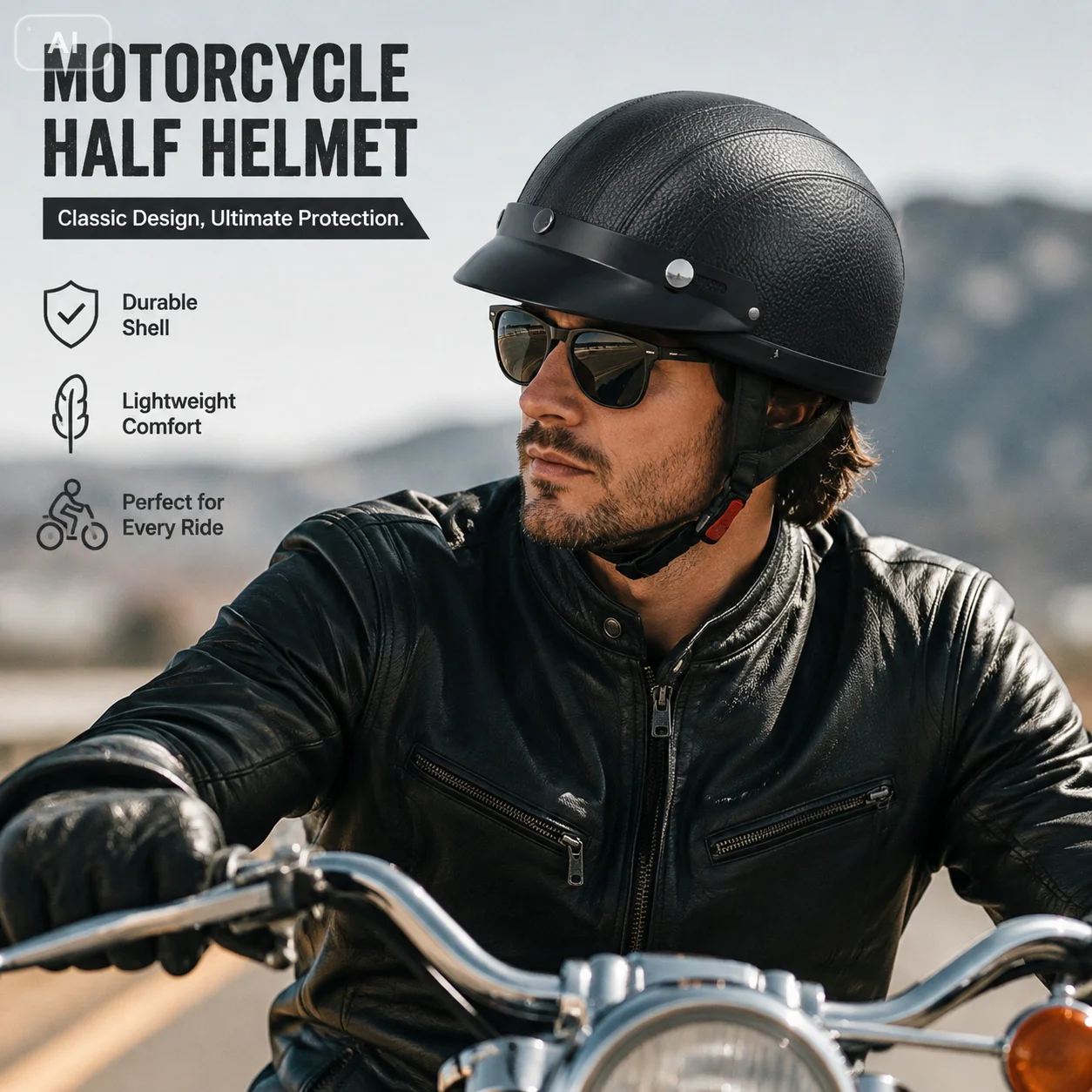 Casco de Cuero Vintage para Harley, para Hombre y Mujer, Invierno, Cálido, Universal, Ligero, Medio Casco, para Bicicletas Eléctricas, Excelente Set de Regalo