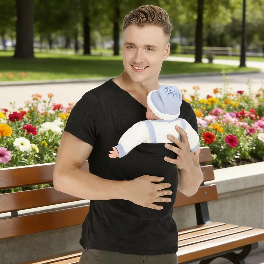 Safety Kangaroo Pocket T Shirt Baby Carrier Pregnancy Clothes Summer Short Sleeve Mother Father Top for Feeding Big Daddy Shirt image 4
