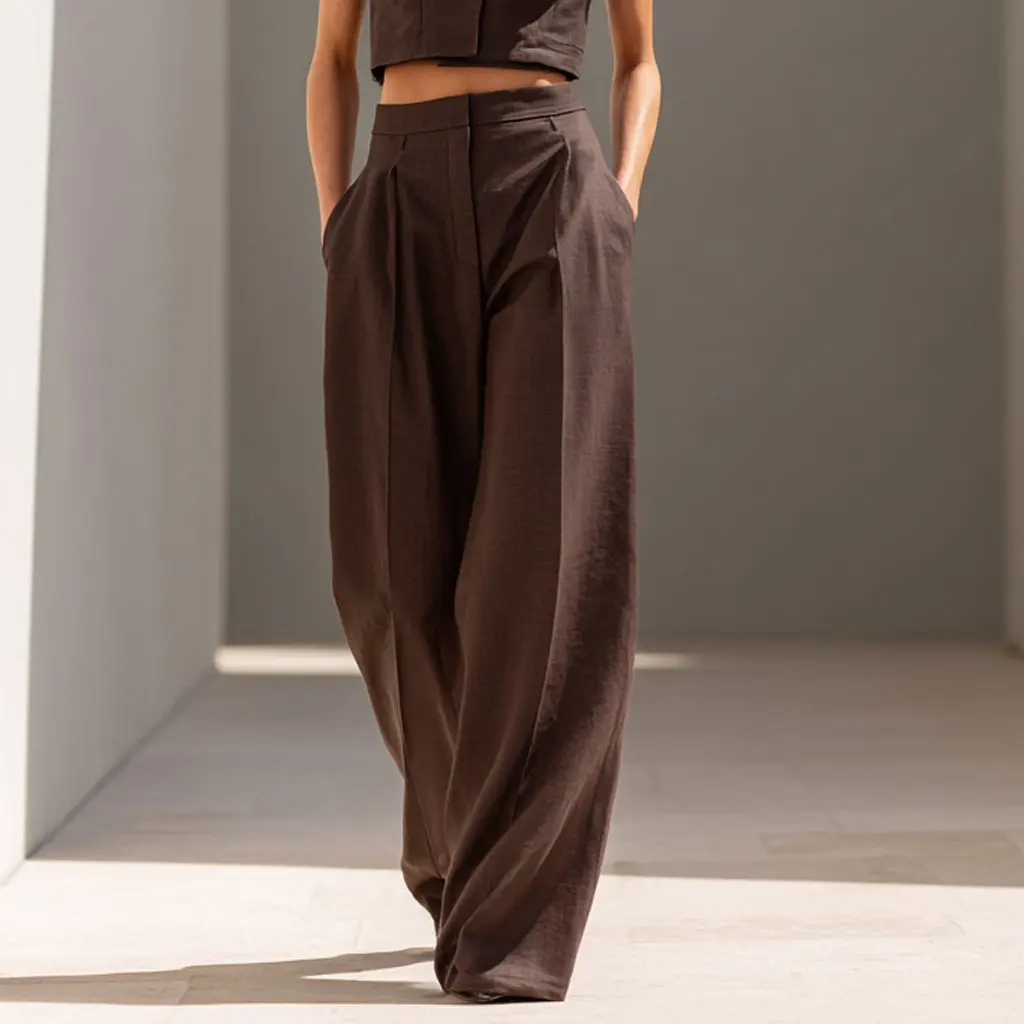 Calças largas soltas de comprimento total estilo casual cintura média outono inverno moda feminina roupa inferior