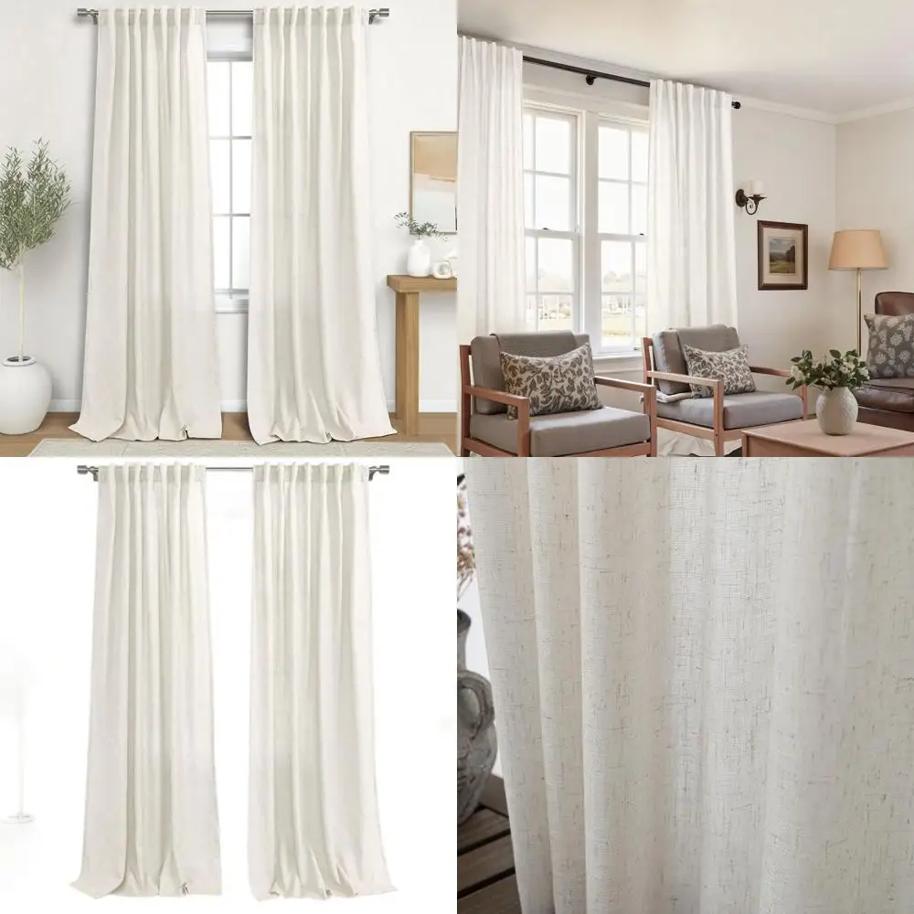 

Extra Long 132 Linen Curtains, Boho Farmhouse Style, Semi-Sheer Light Filtering, Cream Beige for Large Windows