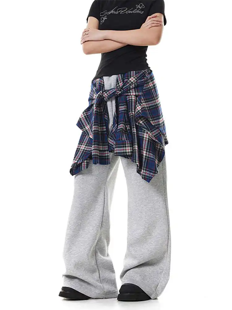 女性グレーだぶだぶ Y2k 長ズボン原宿スウェットパンツラップスカート日本 2000 年代スタイルヴィンテージオーバーサイズズボン服 2025